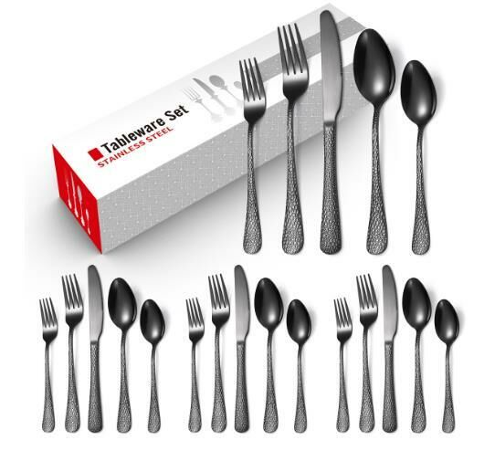 Popular creative hammered stainless steel tableware (black 20-piece set/serves 4 people)