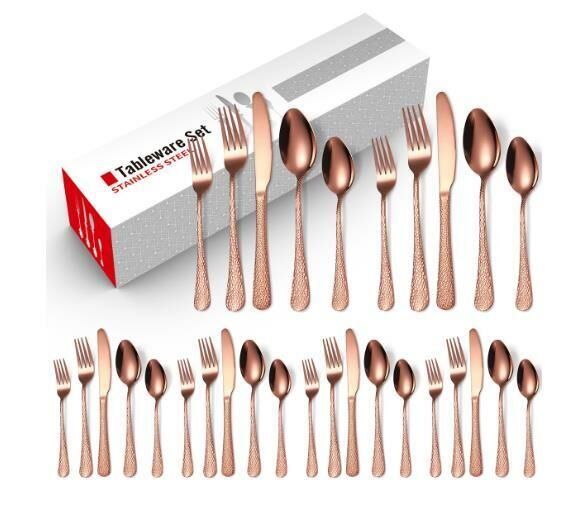 Popular creative hammered stainless steel tableware (rose 30-piece set/serves 6 people)
