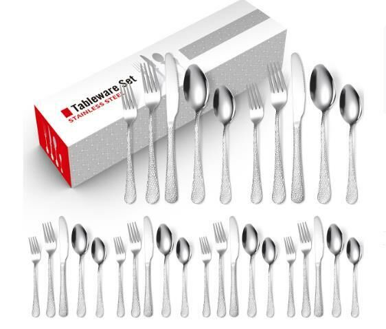 Popular creative hammered stainless steel tableware (silver 30-piece set/serves 6 people)