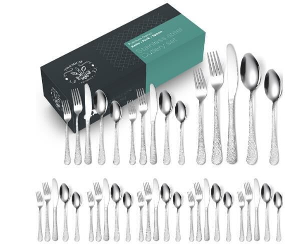Popular creative hammered stainless steel tableware (silver 40-piece set/serves 8 people)