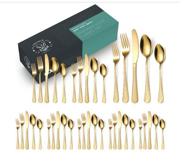 Popular creative hammered stainless steel tableware (gold 40-piece set/serves 8 people)