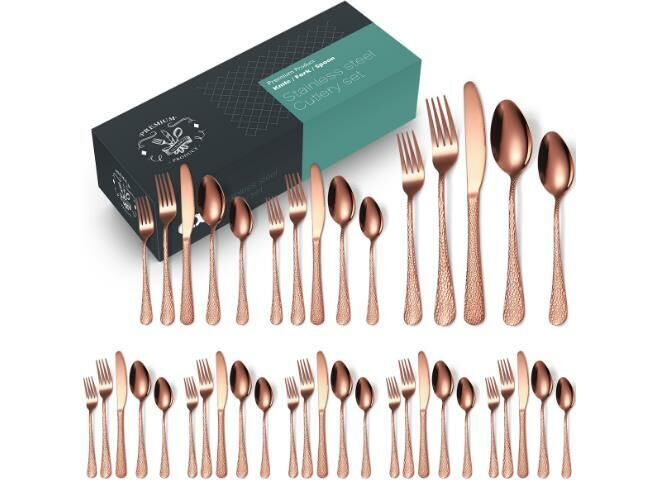 Popular creative hammered stainless steel tableware (40-piece rose set/serves 8 people)