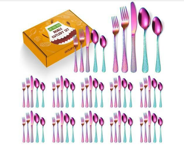 Popular creative hammered stainless steel tableware (60-piece set/serves 12 people)