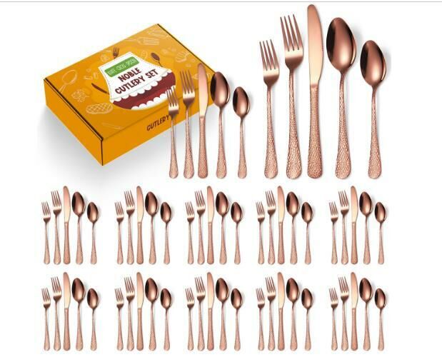 Popular creative hammered stainless steel tableware (60-piece rose set/12 servings)