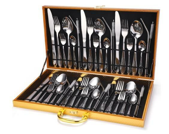Popular stainless steel cutlery with cutlery, forks and straws (42-piece silver set)