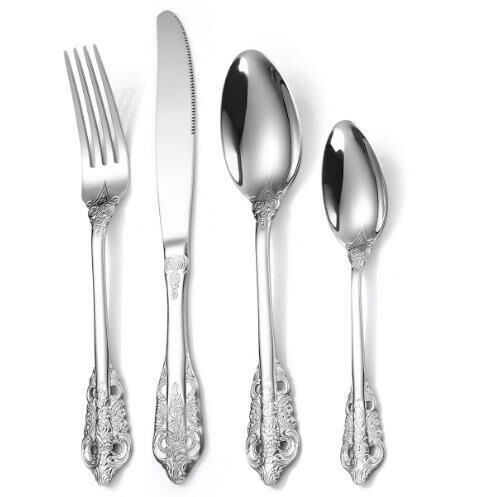 Hot Recommended Retro Embossed Tableware (Silver Four-piece Set (PVC Bag)