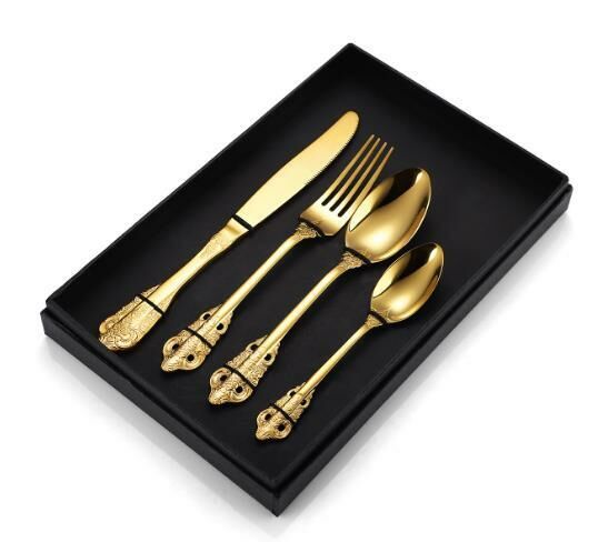 Hot Recommended Retro Embossed Tableware (Golden Four-piece Box Set)