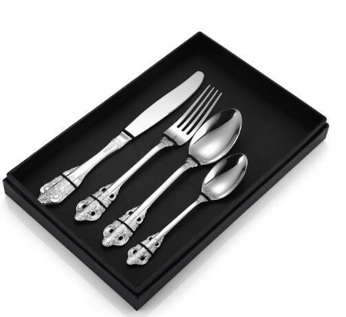 Hot Recommended Retro Embossed Tableware (Silver Four-piece Boxed Set)