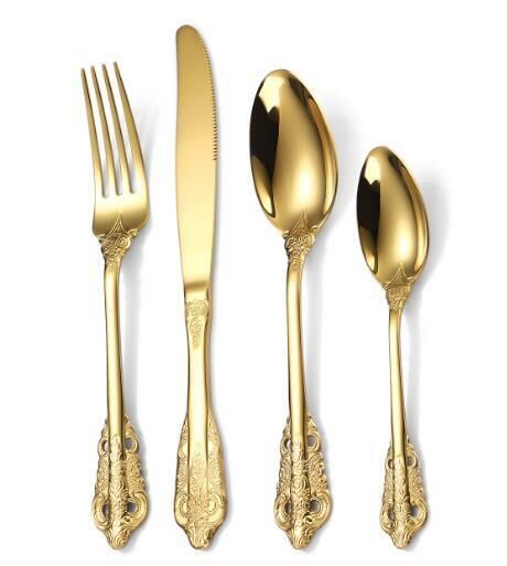 Hot Recommended Retro Embossed Tableware (Golden Four-piece Set (PVC Bag)