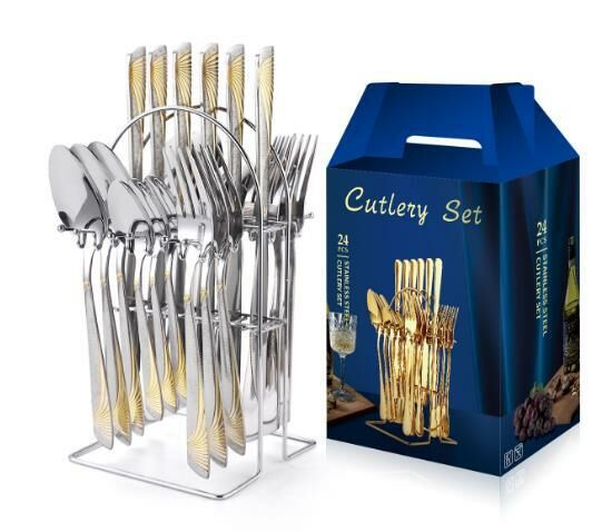 Hot push gold-plated star diamond stainless steel tableware (water gold-plated/81803-24 iron frame)