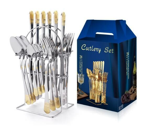Hot push gold-plated star diamond stainless steel tableware (water gold-plated/HG-24 iron frame)