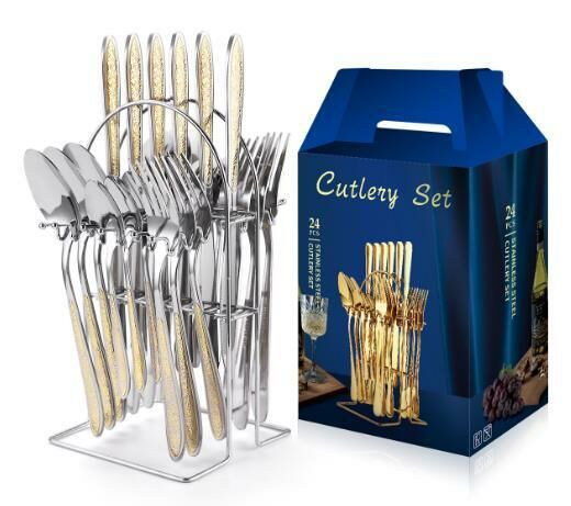 Hot push gold-plated star diamond stainless steel tableware (water gold-plated/616SW-24 iron frame)