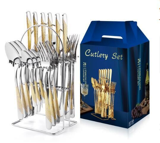 Hot push gold-plated star diamond stainless steel tableware (water gold-plated/XZ-24 iron frame)