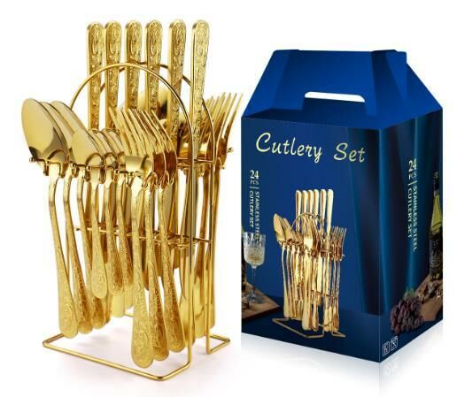 Hot push gold-plated star diamond stainless steel tableware (gold/FH-24 iron frame)