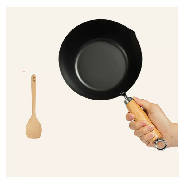 Hot Recommended Mini Induction Cooker Wok Non-stick Baby Food Wok ([20cm] Small Wok without Lid and Comes with a Wooden Spatula)