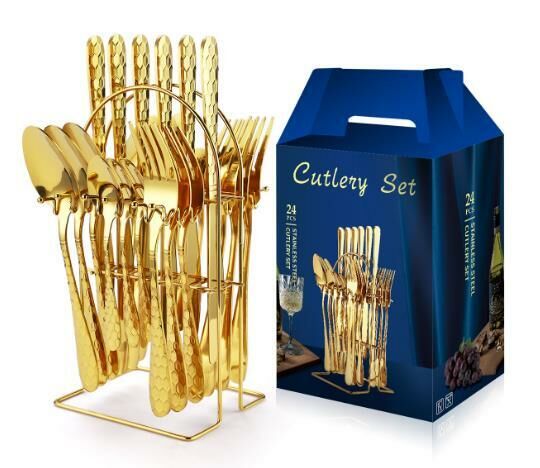 New gold-plated star diamond stainless steel tableware (gold/12SLF-24 iron frame)
