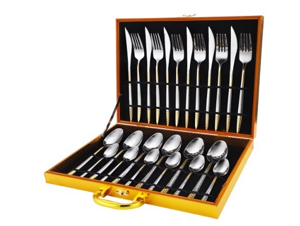 New gold-plated star diamond stainless steel tableware (water gold-plated/616SW-24 wooden box)