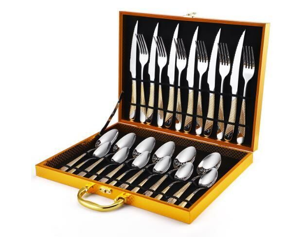 New gold-plated star diamond stainless steel tableware (water gold-plated/XZ-24 wooden box)