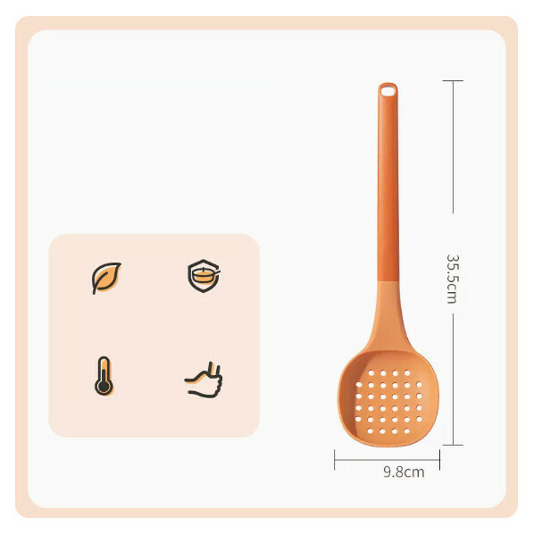 New silicone spatula for non-stick pans, special cooking spatula, soup spoon, high temperature resistance (silicone colander (orange red) n)