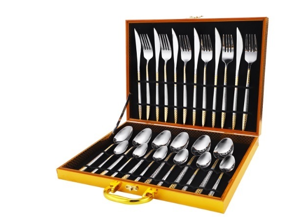 New gold-plated star diamond stainless steel tableware (water gold-plated/MS-24 wooden box)