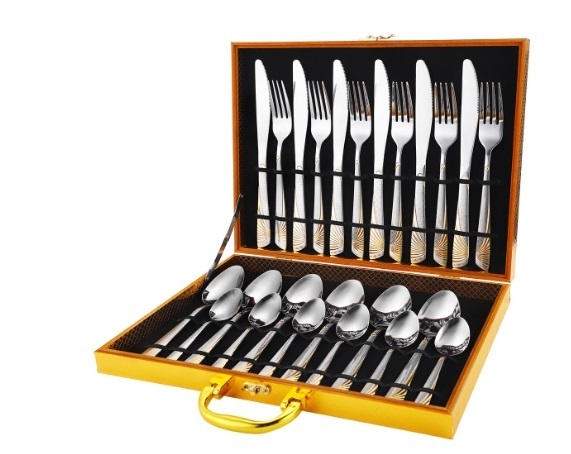New gold-plated star diamond stainless steel tableware (water gold-plated/81803-24 wooden box)
