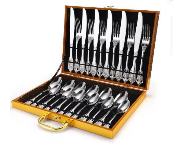 New palace retro embossed tableware (silver 24-piece set)
