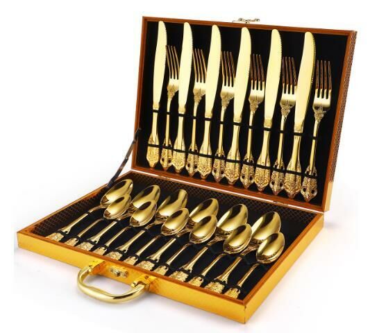 New palace retro relief tableware (gold 24-piece set)