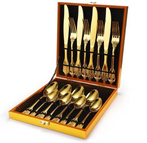 New palace retro relief tableware (gold 24-piece set)
