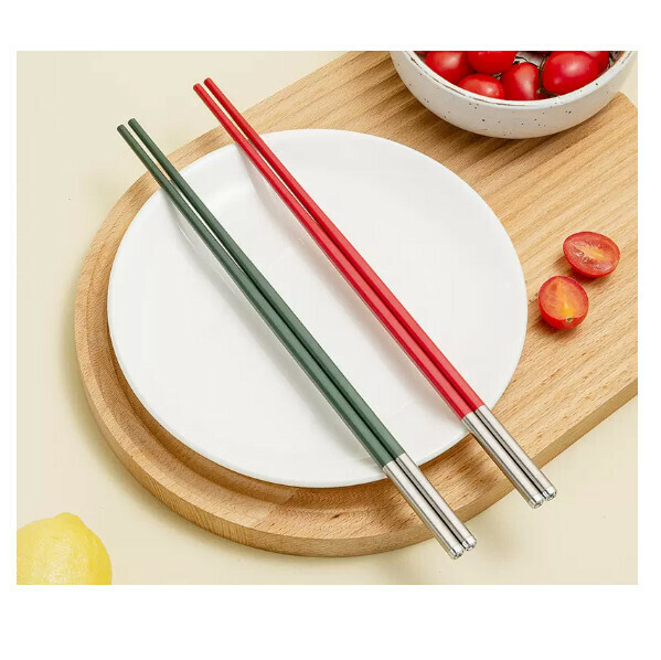 新款家用火鍋筷加長筷子防燙防滑耐高溫合金筷(蒼綠1雙+胭脂紅1雙（PET）)(尺寸：28.5cm）