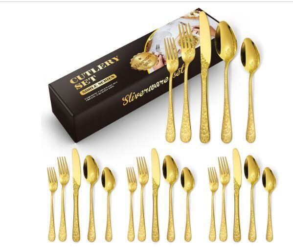 New fashionable patterned stainless steel tableware (gold 20-piece set)