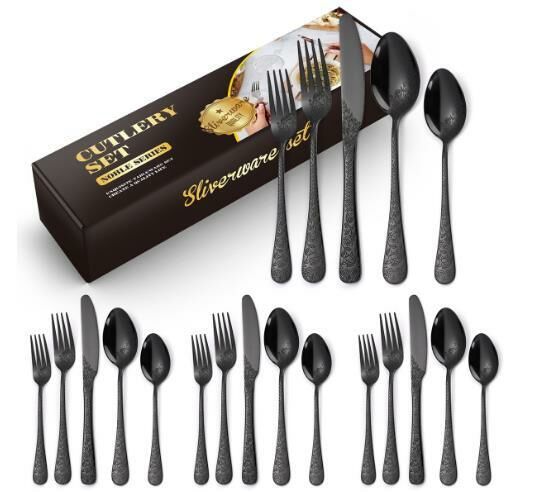 New fashionable pattern stainless steel tableware (black 20-piece set)