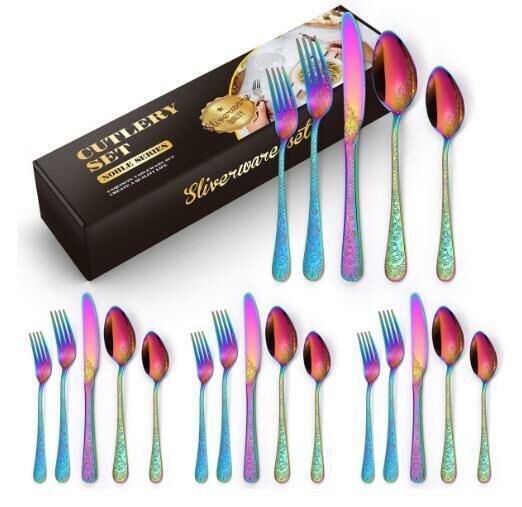 New style stainless steel tableware with fashionable patterns (colorful 20-piece set)
