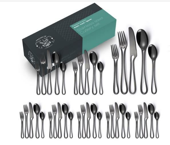 New hollow creative tableware (black 40-piece set)