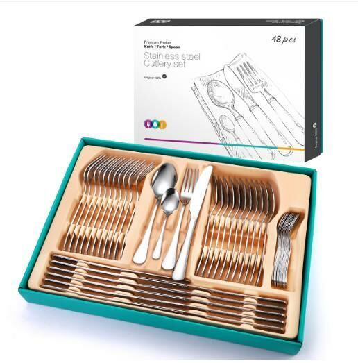New stainless steel cutlery in gift box (silver-48-piece set)