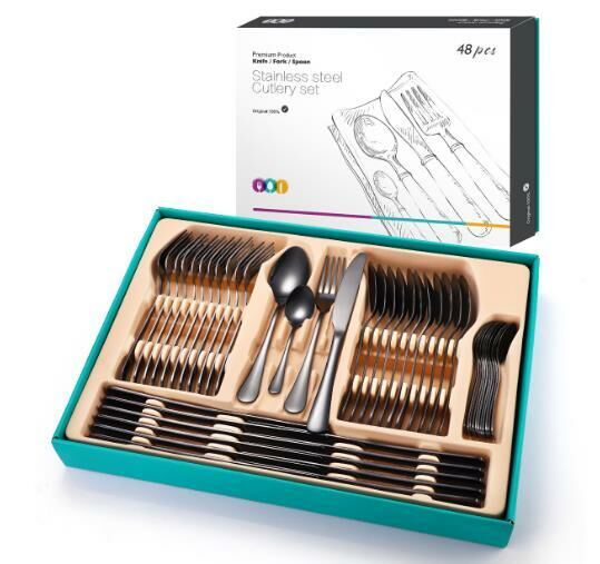 New stainless steel cutlery in gift box (black-48-piece set)