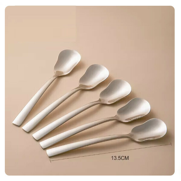 New stainless steel spoon, fork, tableware set, long handle mixing spoon, fruit spoon (dessert spoon [pack of five])