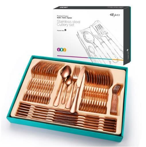 New stainless steel tableware in gift box (rose-48-piece set)