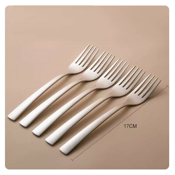 New stainless steel spoon, fork, tableware set, long handle mixing spoon, fruit spoon (main fork [pack of five])