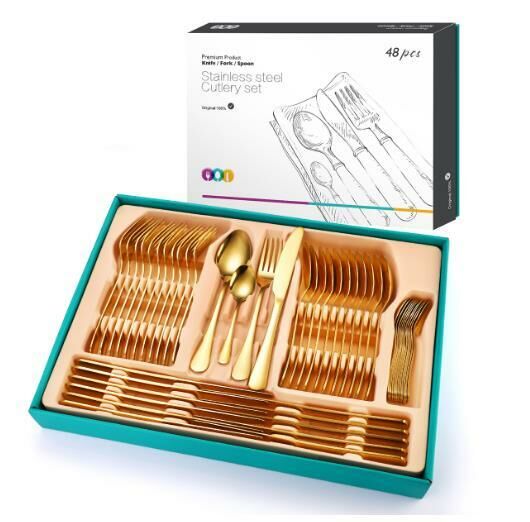 New stainless steel tableware in gift box (gold-48 pieces set)