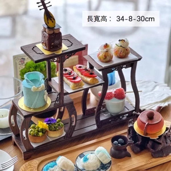 新款木質甜品架復古意境菜點心托盤（直升機款）