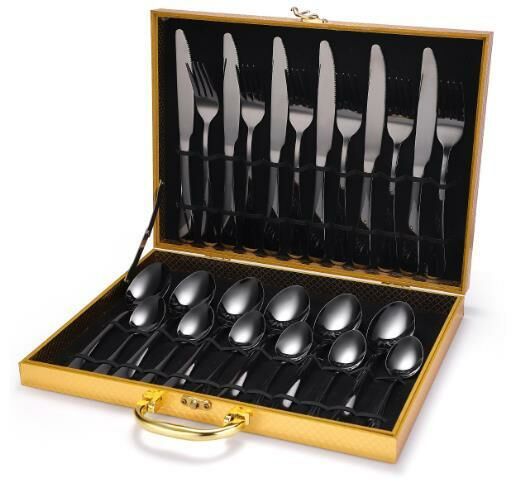 New exquisite stainless steel tableware (black 24-piece set)