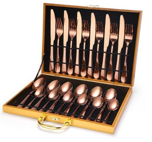 New exquisite stainless steel tableware (24-piece rose set)