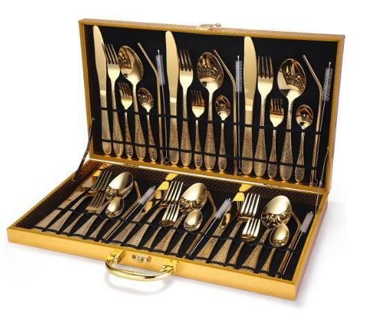 New style wooden box exquisite tableware (gold 42-piece set)