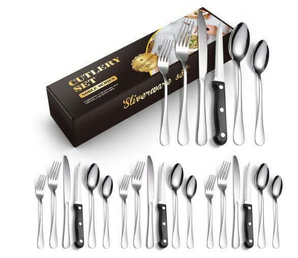 New luxury stainless steel tableware (silver 24-piece set/serves 4 people)