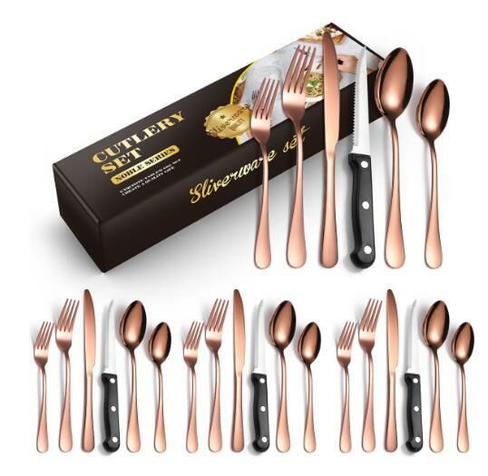 New luxury stainless steel tableware (24-piece rose set/serves 4 people)