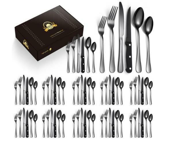 Hot recommended luxury stainless steel tableware (black 72-piece set/serves 12 people)