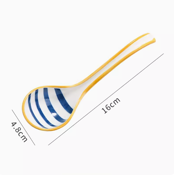 Hot push ceramic spoon (Qingyao spoon [blue line] small size)