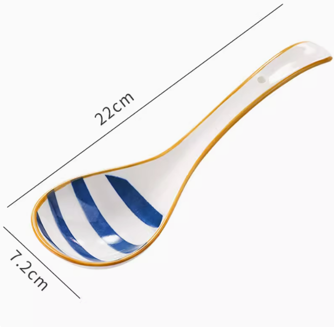 Hot push ceramic spoon (Qingyao spoon [blue line] large)
