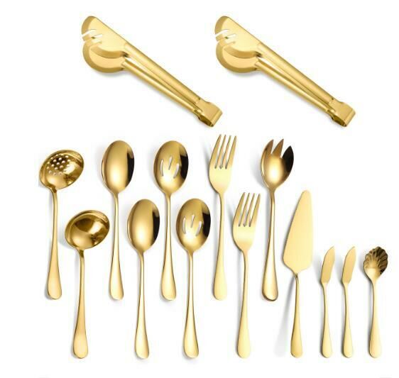 Popular simple and fashionable stainless steel tableware (gold 15-piece set)