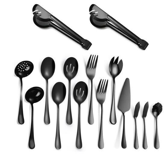 Popular simple and fashionable stainless steel tableware (black 15-piece set)